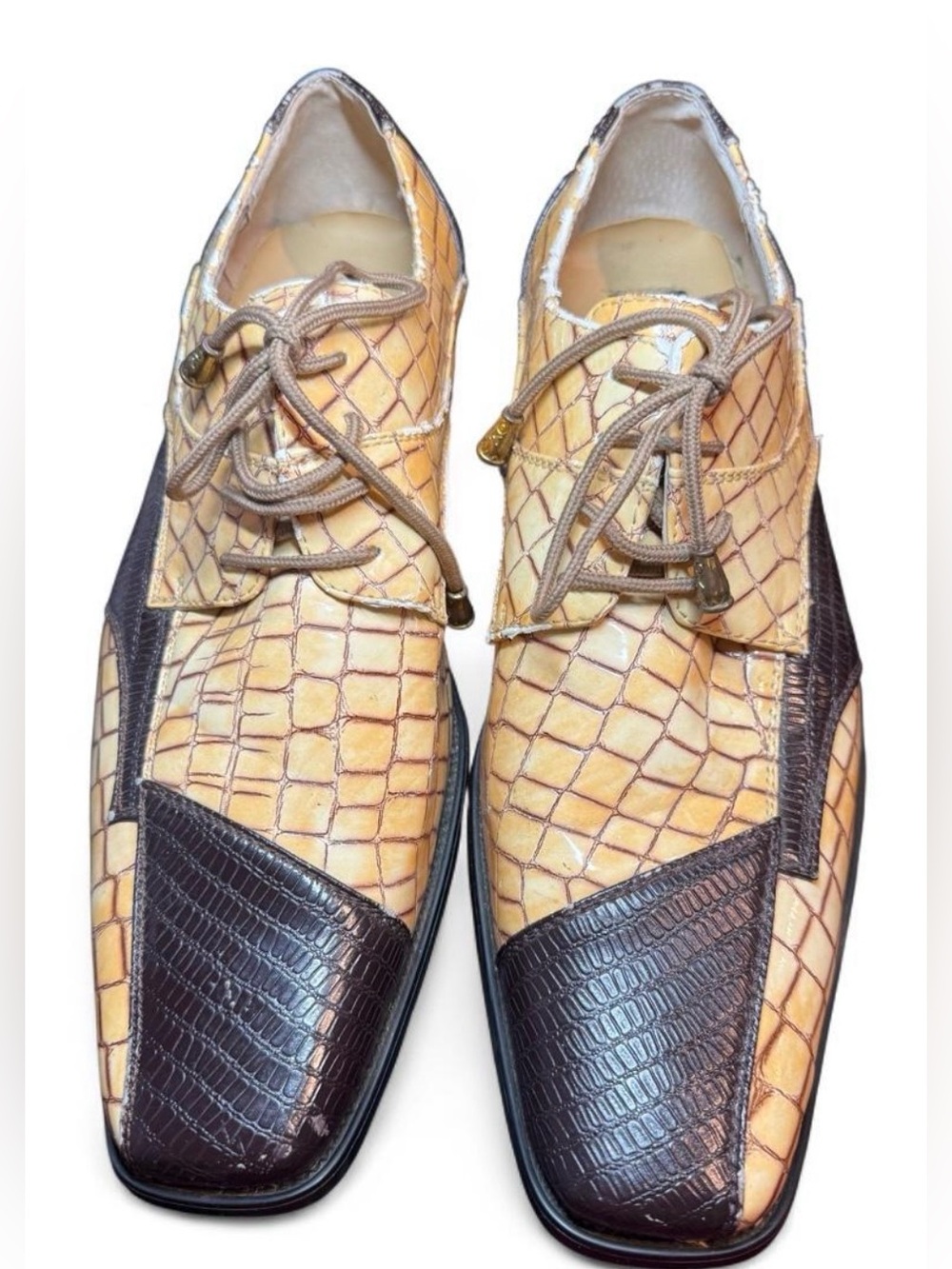 Aldo Bellini Patchwork Croc Gator Print Dress Shoes Statement Oxford Men’s 10.5